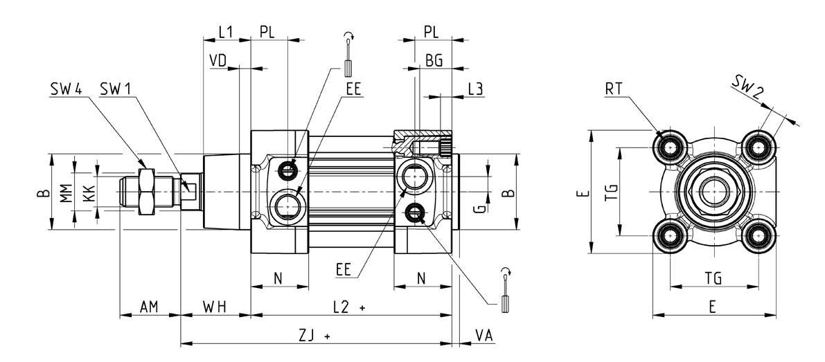 Серия 63. Пневмоцилиндры ISO 15552, Ø32–125 мм